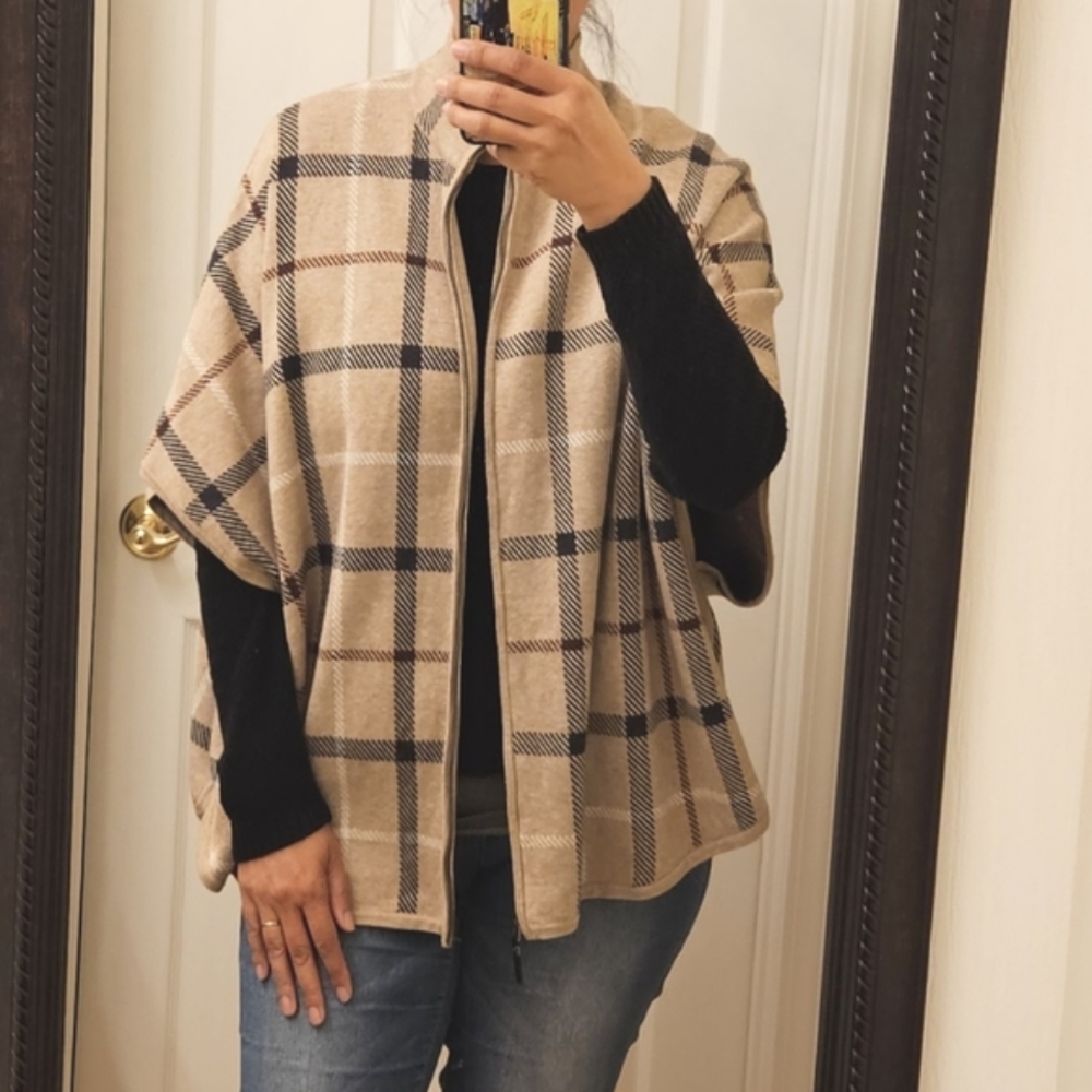 Tahari Plaid Overlay Sweater